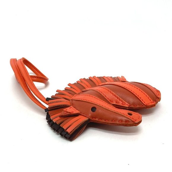 HERMES zebra Gee Gee Savannah strap Bag Charm Lambskin Leather Orange - Picture 5 of 16